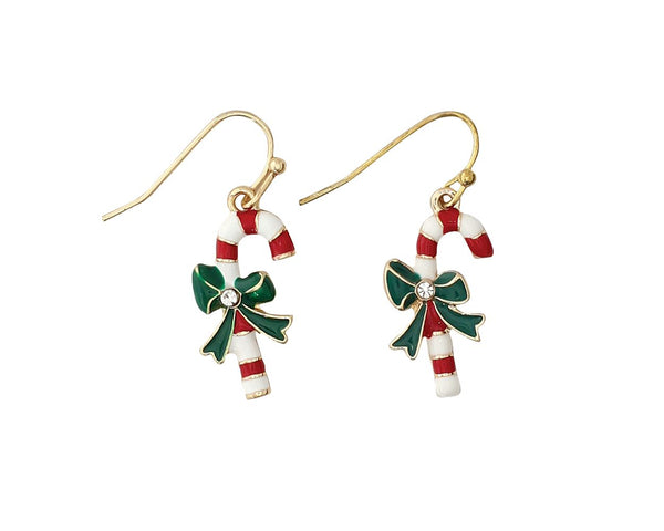 Candy Cane with Green Bow Earrings