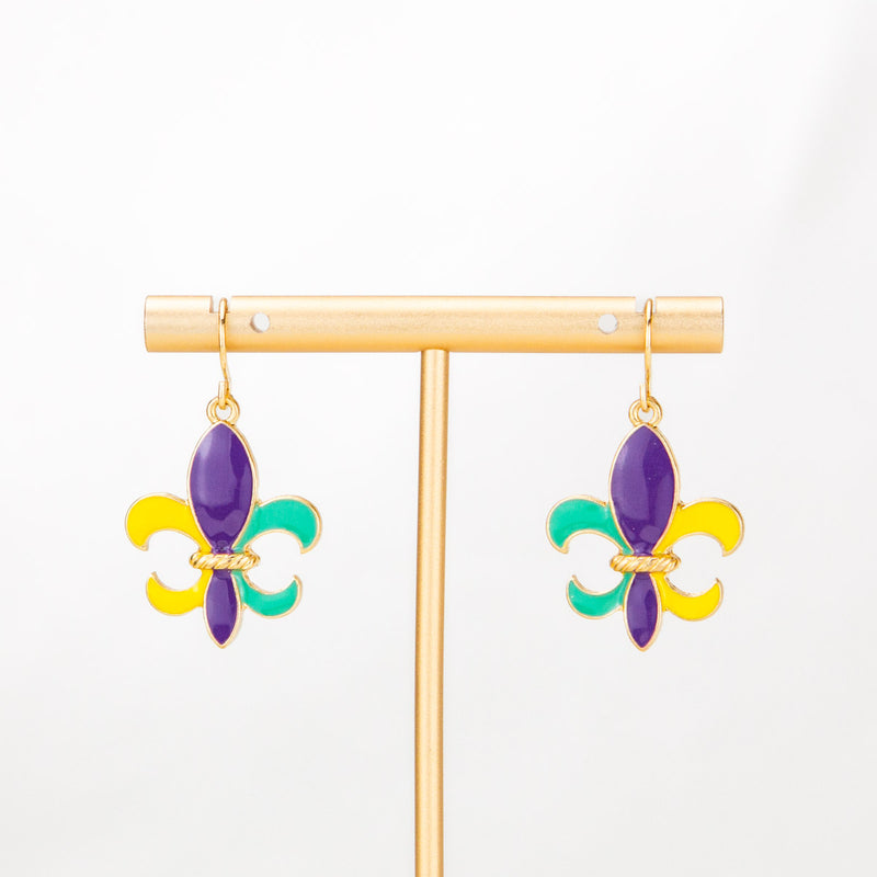 Fleur de Lis Earrings Purple/Green/Yellow