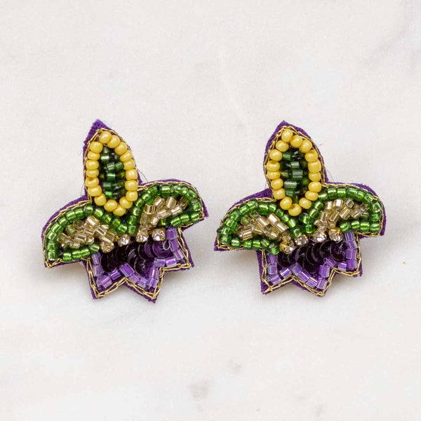 Napoleon Fleur de Lis Beaded Stud Earrings