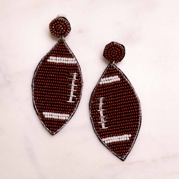 Football Beaded Earrings Brown/White 3.25”