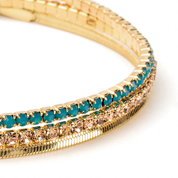 Sparkle & Shine Rhinestone Bracelet Trio - Caribbean Blue Opal/Gold