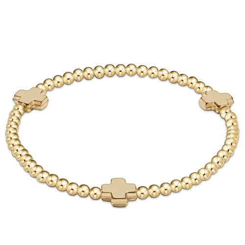 Extends Signature Cross Gold Pattern 3mm Bead Bracelet - Gold