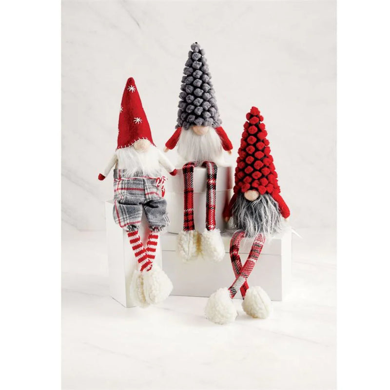 Gray Dot Christmas Dangle Leg Gnome