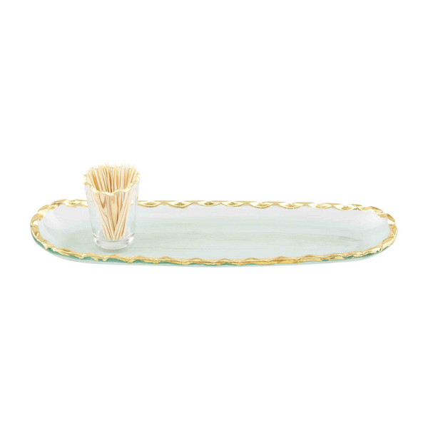 Gold Edge Tray and Toothpick Set