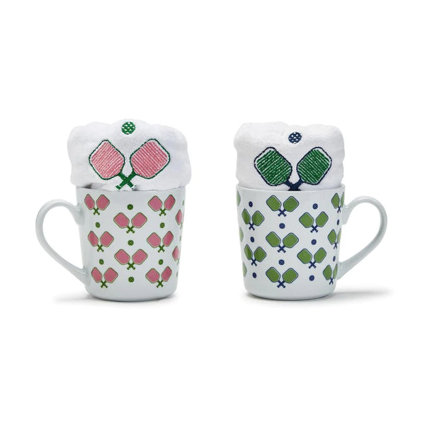 Pickleball Mug with Embroidered Towel-Pink or Green