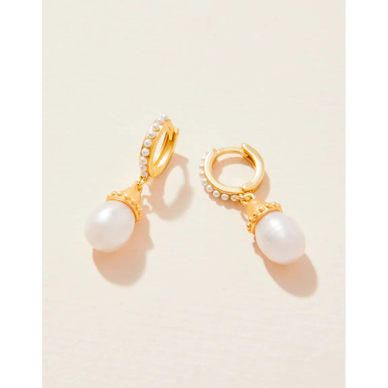 Drop Hoop Earrings Pearl