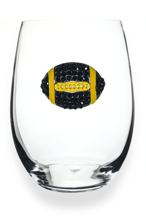 Football Black and Yellow Stemless Wine Glass