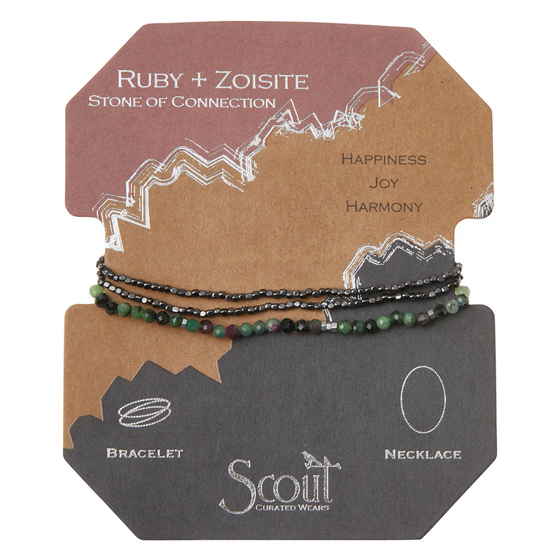 Delicate Stone Bracelet/Necklace Ruby Zoisite/Hematite