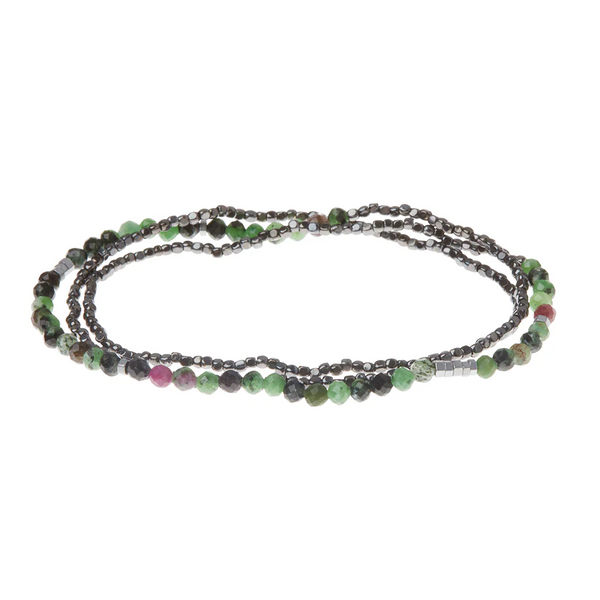Delicate Stone Bracelet/Necklace Ruby Zoisite/Hematite