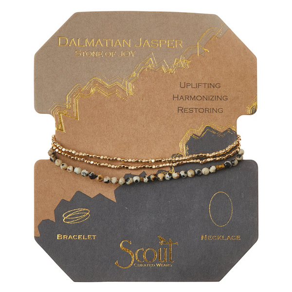 Delicate Stone Bracelet/Necklace  - Dalmatian Jasper/Gold