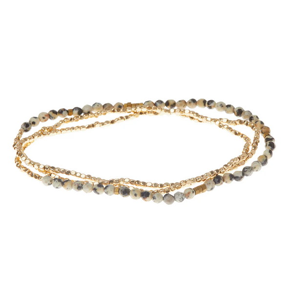Delicate Stone Bracelet/Necklace  - Dalmatian Jasper/Gold