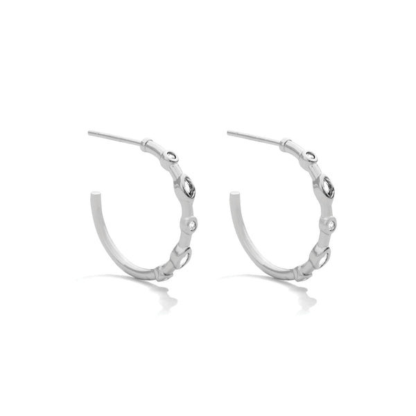 Thin Hoops with Small Round and Marquise CZ - Silver
