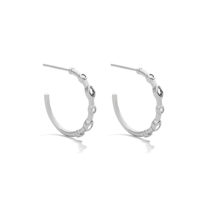 Thin Hoops with Small Round and Marquise CZ - Silver