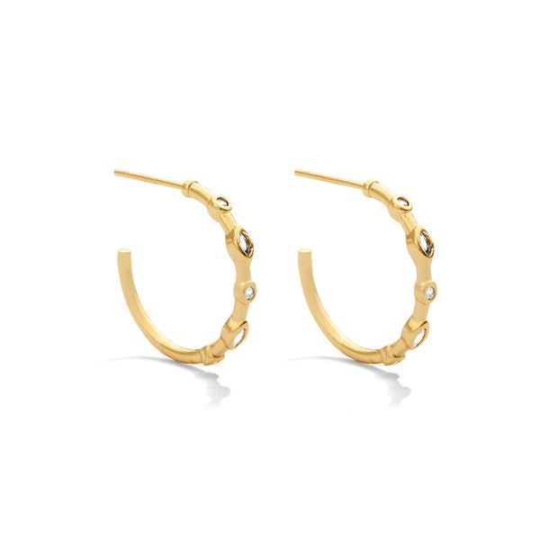 Thin Hoops with Small Round and Marquise CZ - Gold