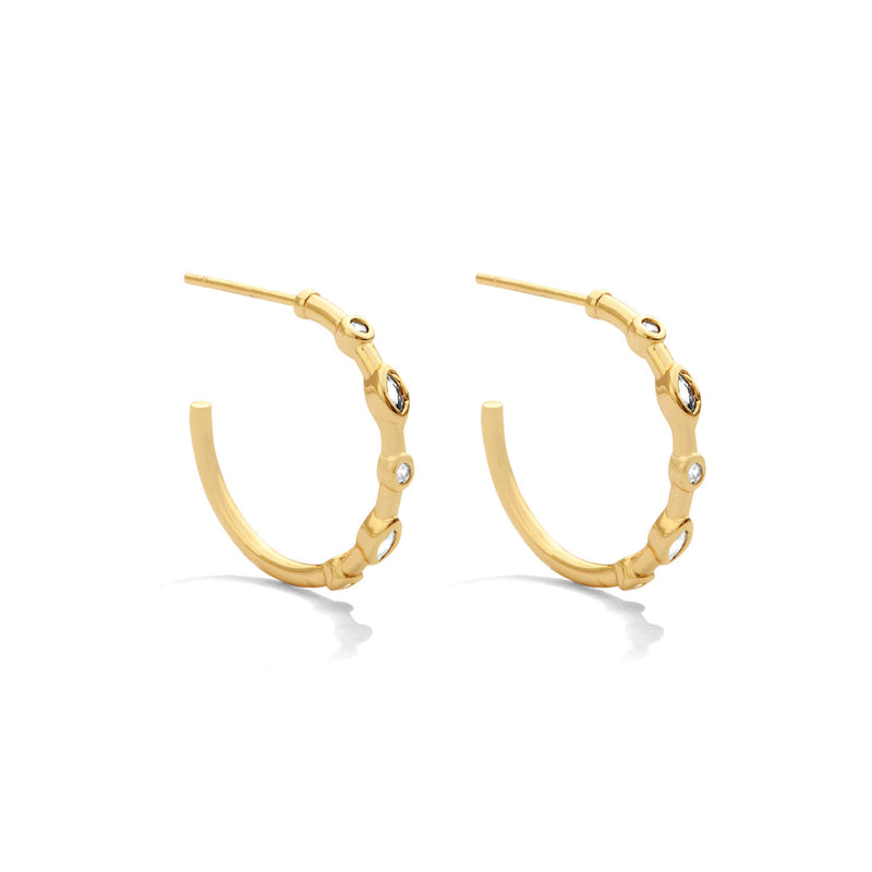 Thin Hoops with Small Round and Marquise CZ - Gold