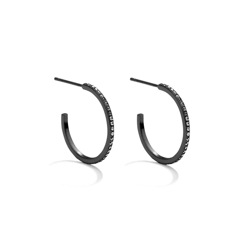 Medium Delicate Pave Hoops - Gunmetal