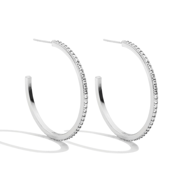 Large Delicate Pave Hoops - Silver