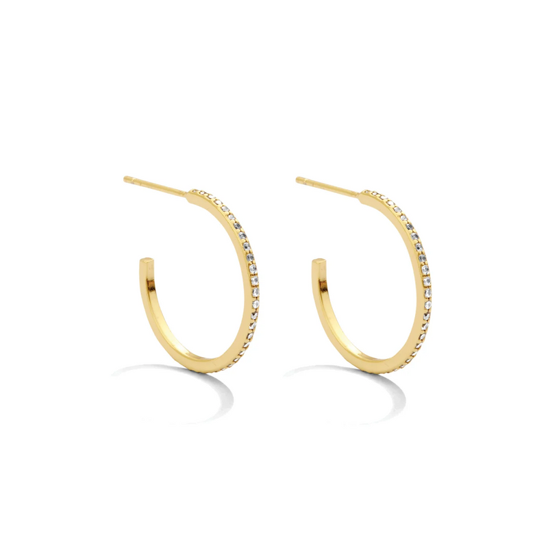 Medium Delicate Pave Hoops - Gold