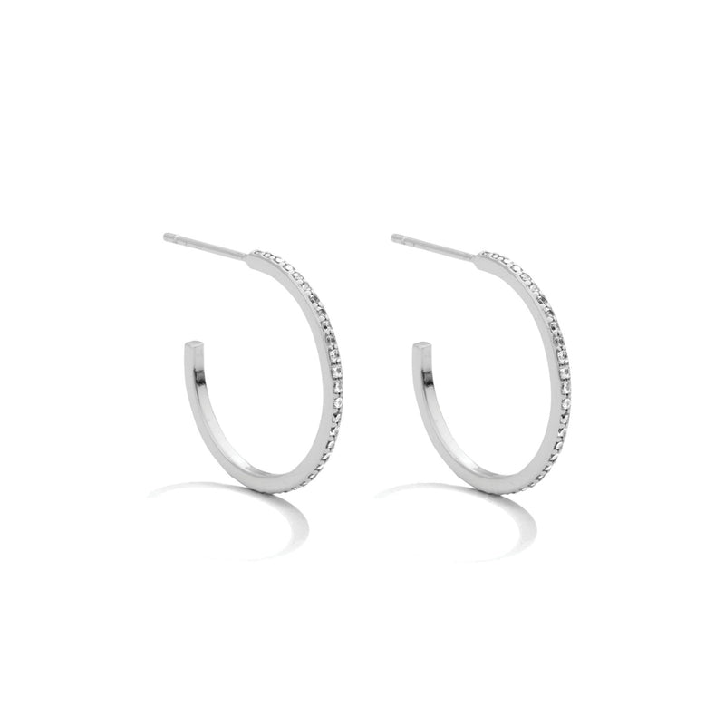 Medium Delicate Pave Hoops - Silver