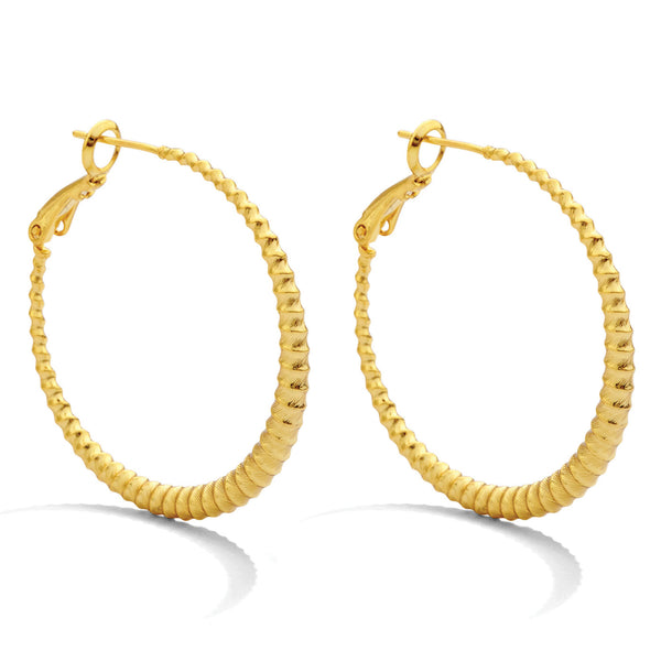 Medium Striped Textured Lever Back Hoops - Gold
