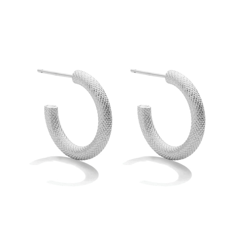 Textured Small Thick Hoops - Silver