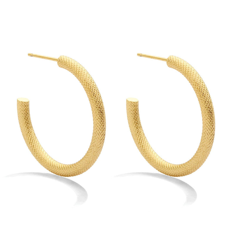 Textured Medium Thick Hoops - Gold