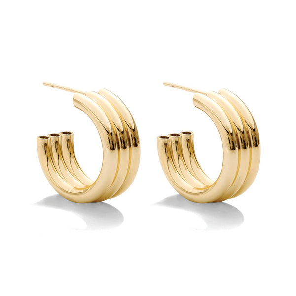 Triple Hollow Tube Hoops - Gold