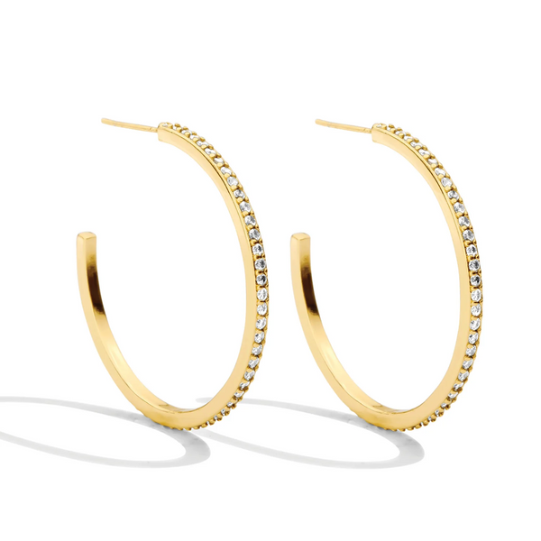 Large Delicate Pave Hoops - Gold