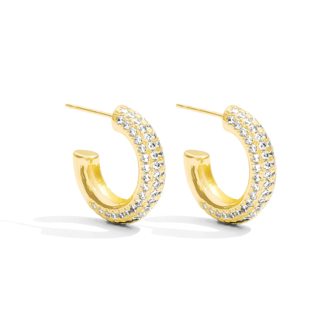 Medium Thick Pave Hoop- Gold