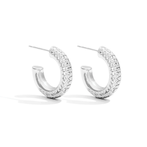 Medium Thick Pave Hoop- Silver