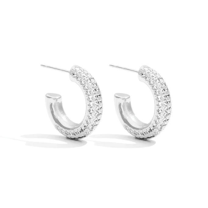 Medium Thick Pave Hoop- Silver