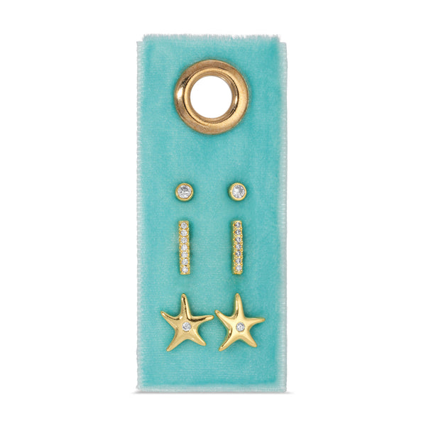 Starfish Velvet Gift Set of 3 Stud Earrings