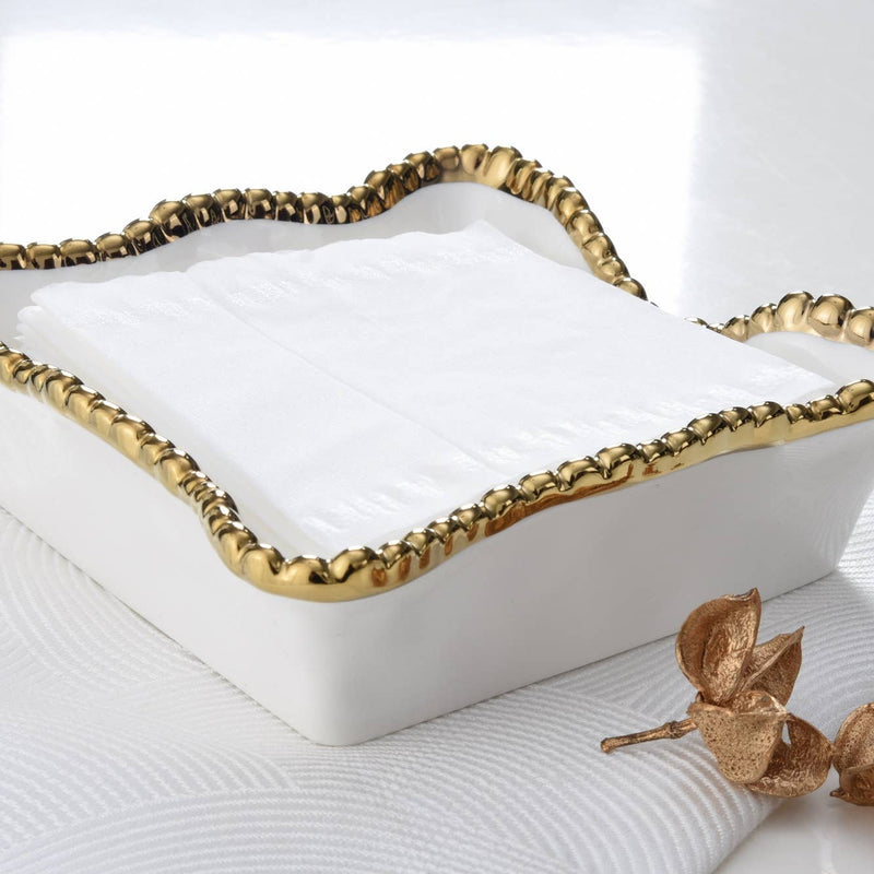 Cocktail Napkin Holder - White & Gold