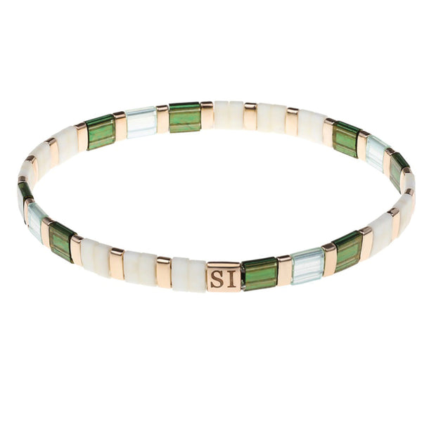 Miyuki Glass Tila Bracelet Green and White