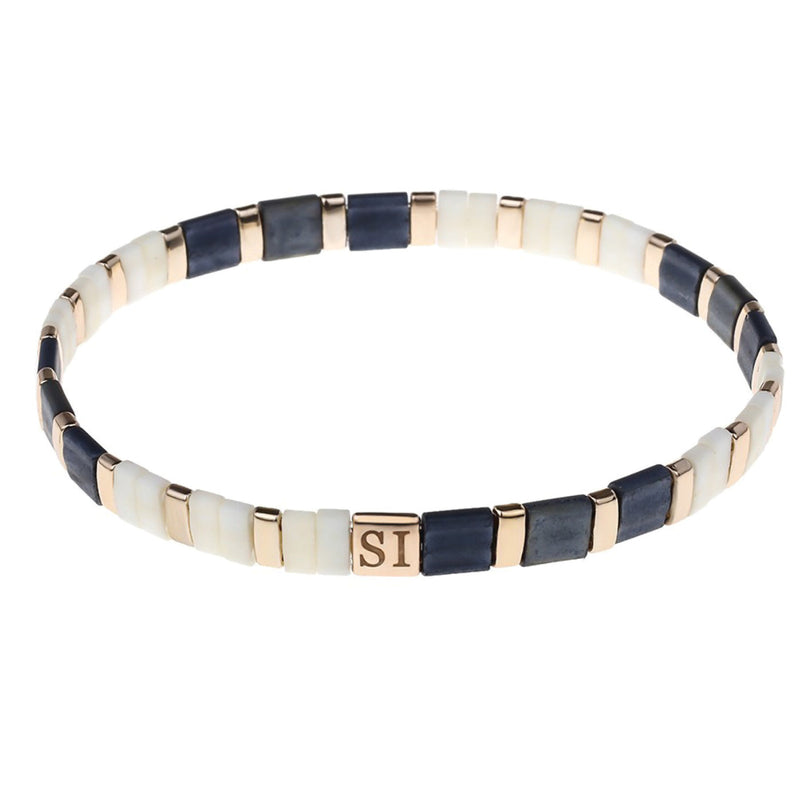 Miyuki Glass Tila Bracelet Navy, Grey and White