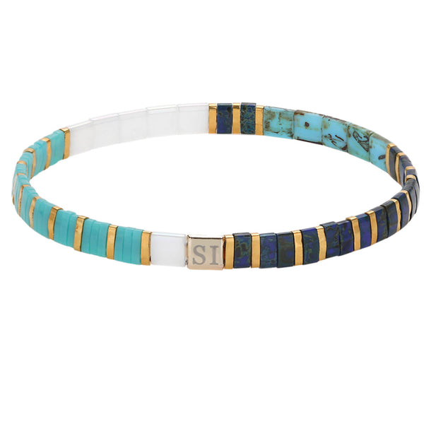 Miyuki Glass Tila Bracelet Turquoise/Teal/Navy/White