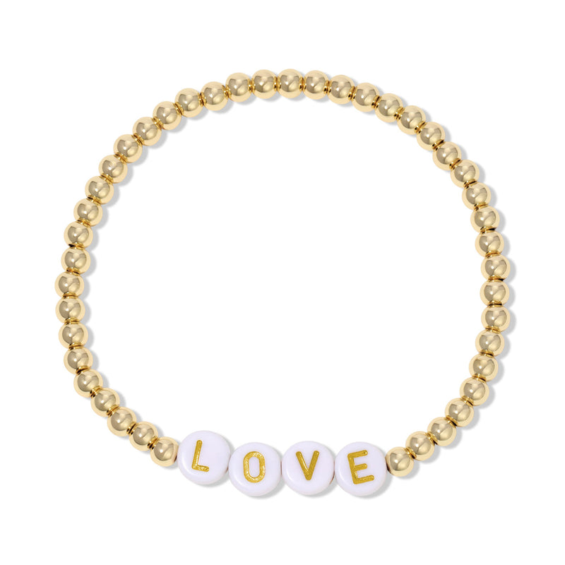 Love on 4mm Gold Beaded Stretch Bracelet