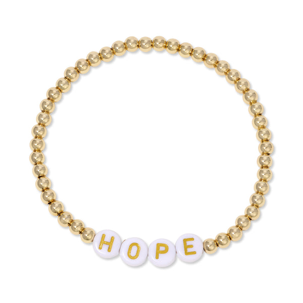 Hope on 4mm Gold Beaded Stretch Bracelet