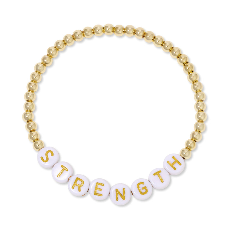 Strength on 4mm Gold Beaded Stretch Bracelet