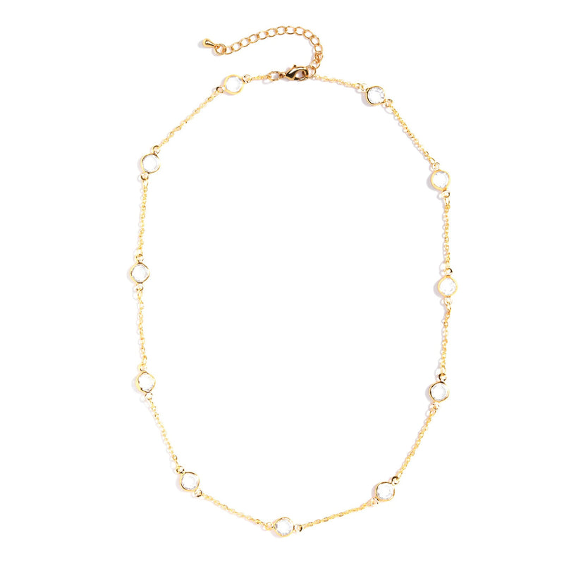 16” Simple Chain With 6mm Framed Crystal Accents Gold