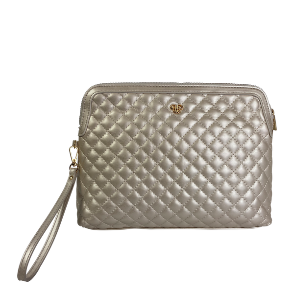 Getaway Litt Makeup Case White Gold Quilted