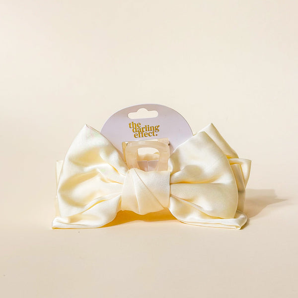 Cream Satin Bow Clip