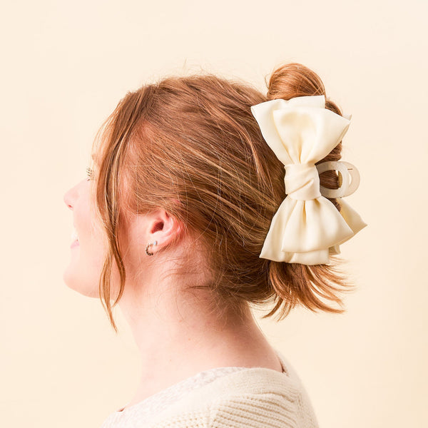 Cream Satin Bow Clip