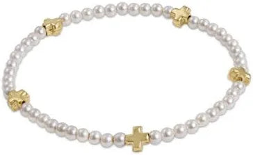 Signature Cross Small Pearl Pattern 3mm Bead Bracelet Gold