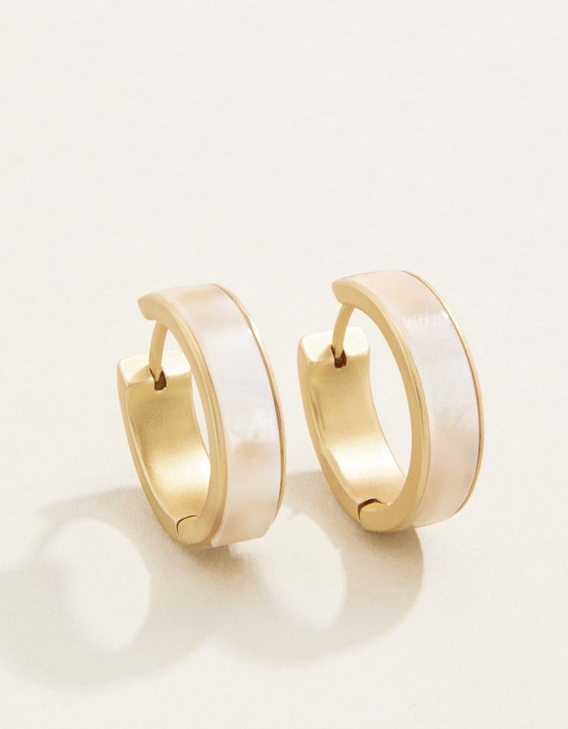 Mother-of-Pearl Mid Hoop Earrings Gold