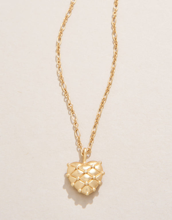 Heart Pillow Necklace 17” Gold