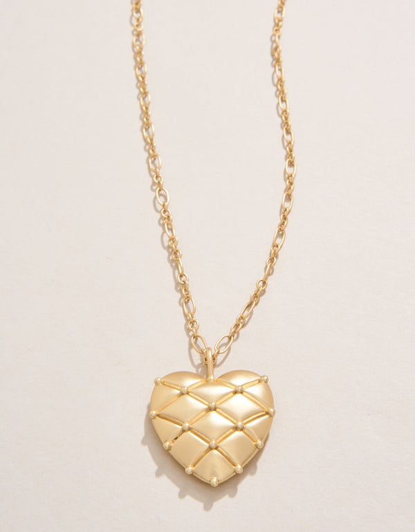 Big Heart Pillow Necklace 18” Gold