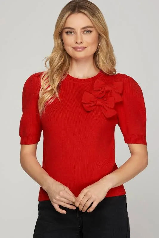 Red Sweater With Bow Accent