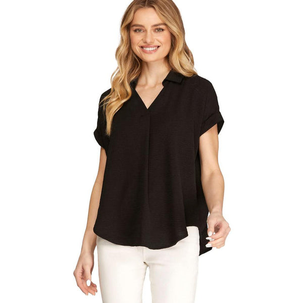 Black Drop Shoulder Woven Top