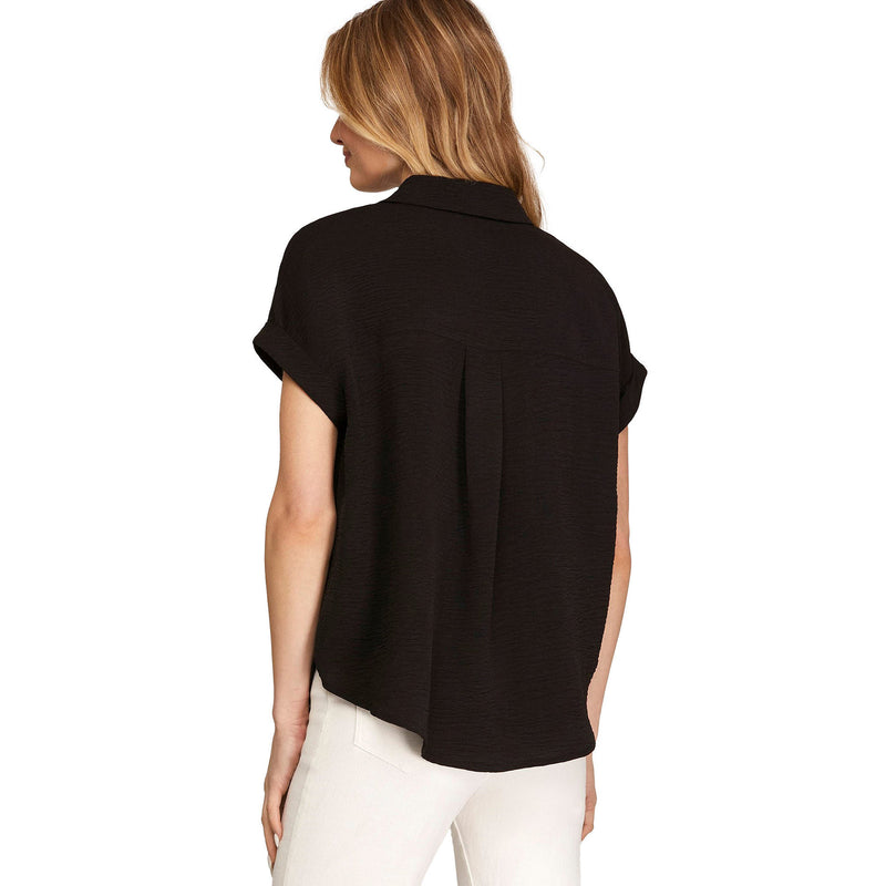 Black Drop Shoulder Woven Top